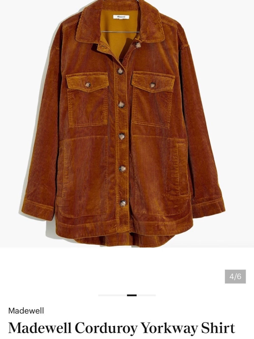 Madewell Corduroy Yorkway Shirt-Jacket in antique gold - Picture 5 of 7